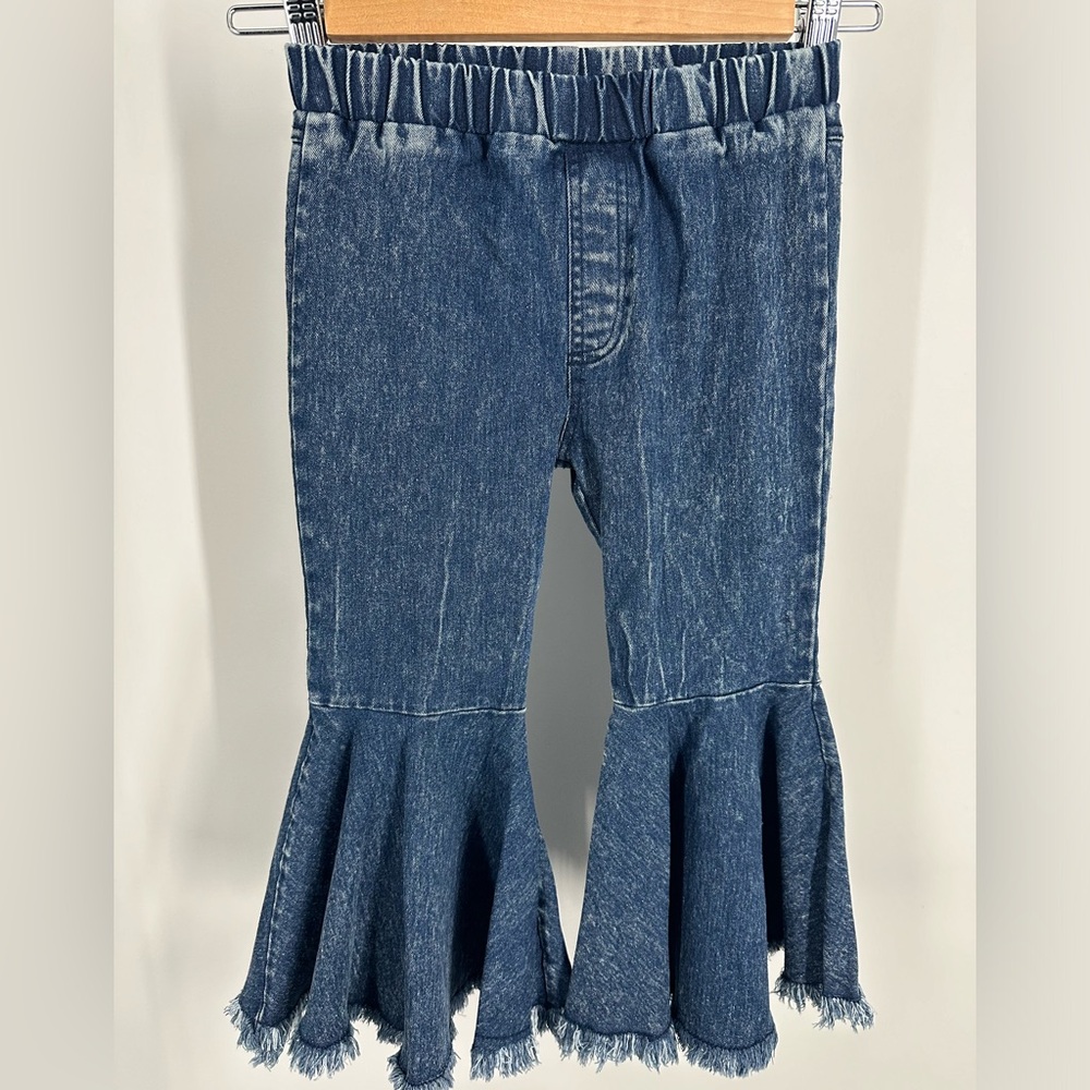 Girls Toddler Bell-Bottom Ruffle Flare Jeans
